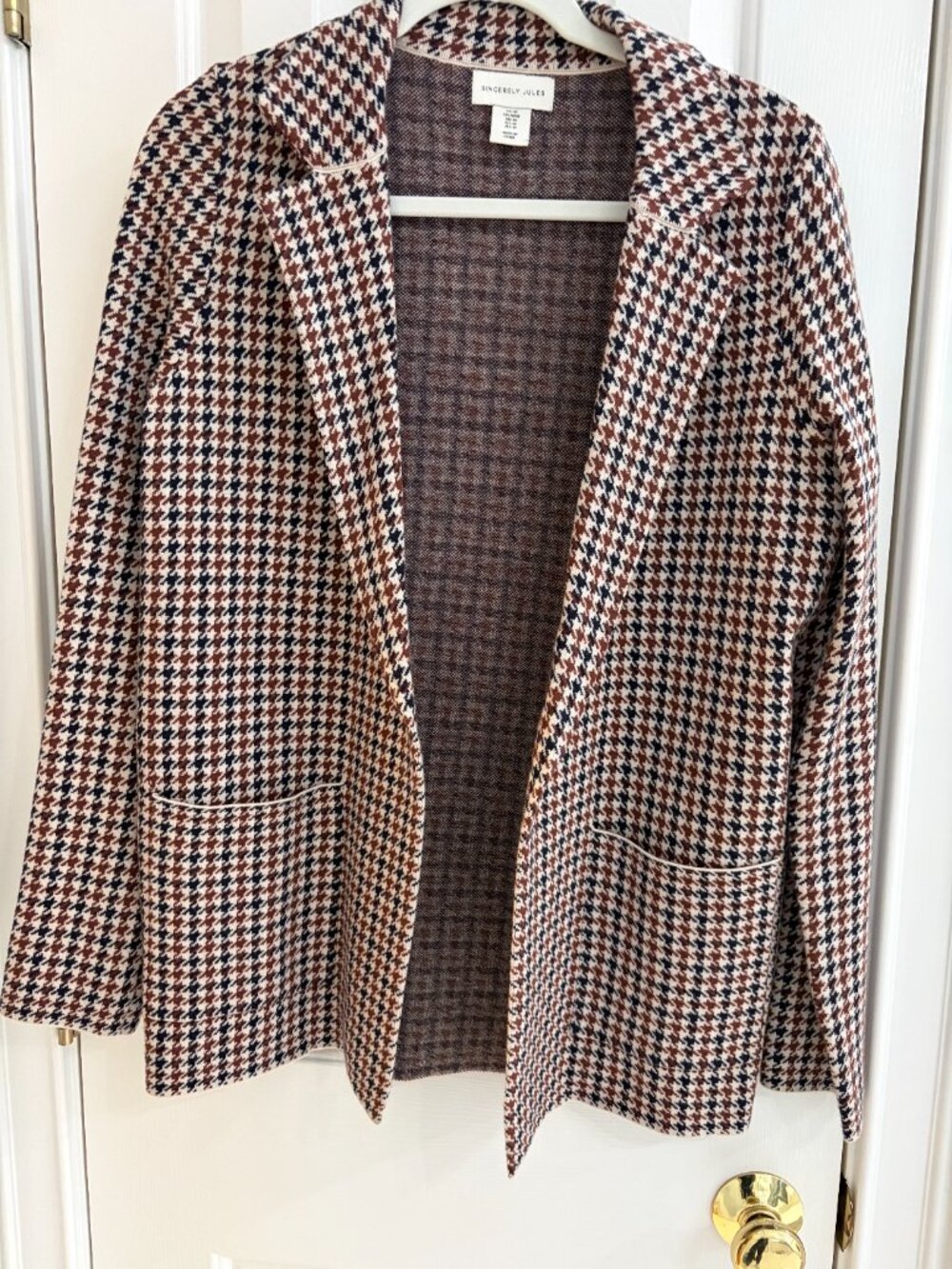 Sincerely Jules Knit Blazer - Brown and Navy - Size Medium